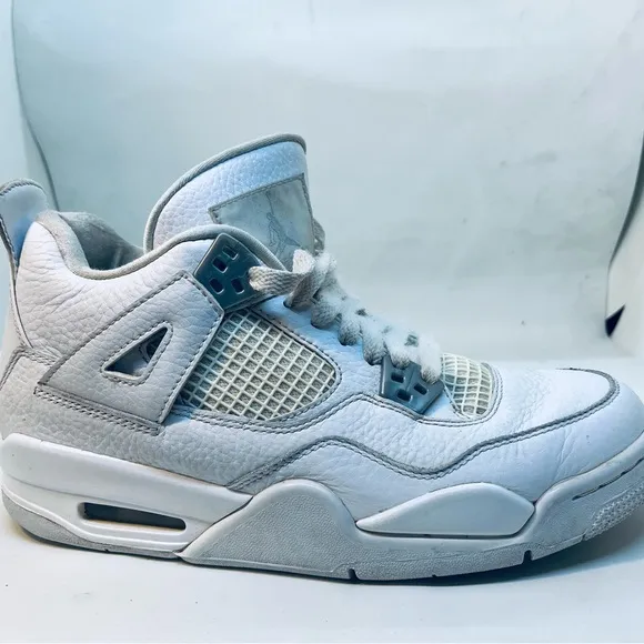 AIR JORDAN 4 RETRO PURE MONEY WHITE &amp; SILVER (408452-100) SIZE 6Y