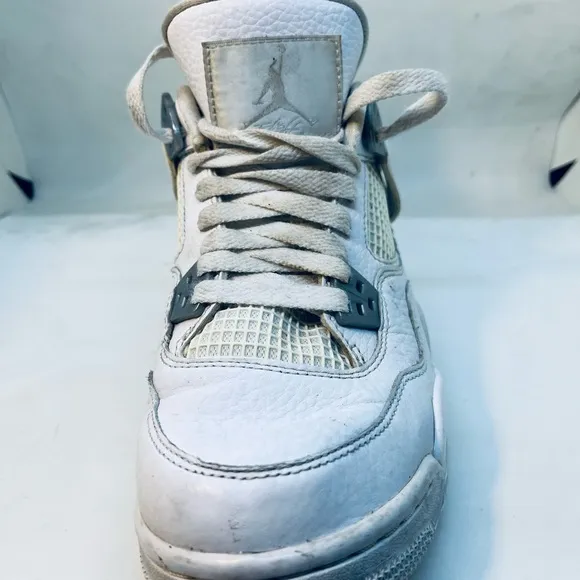 AIR JORDAN 4 RETRO PURE MONEY WHITE &amp; SILVER (408452-100) SIZE 6Y