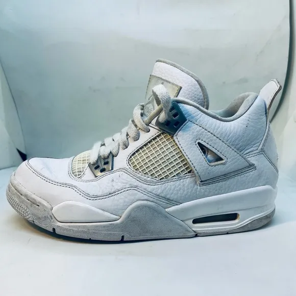 AIR JORDAN 4 RETRO PURE MONEY WHITE &amp; SILVER (408452-100) SIZE 6Y
