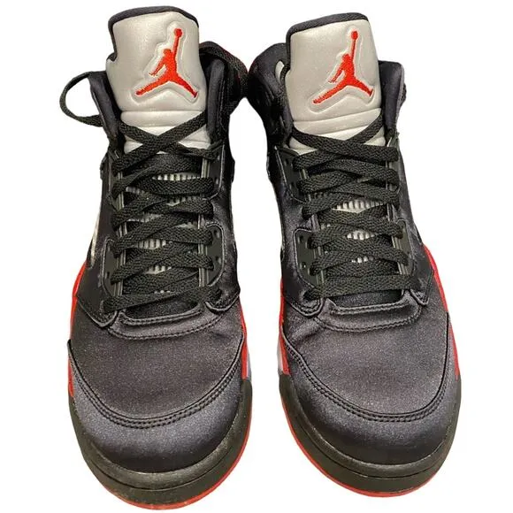 Air Jordan 5 Retro Black &amp; University Red Sneakers, Men's Size 8 (41)