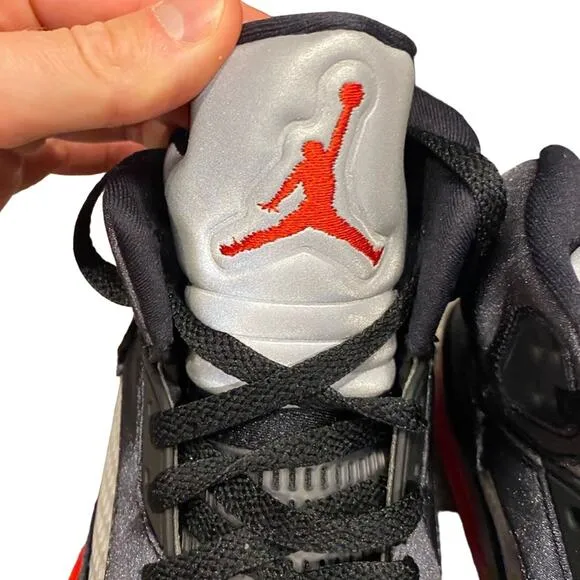 Air Jordan 5 Retro Black &amp; University Red Sneakers, Men's Size 8 (41)