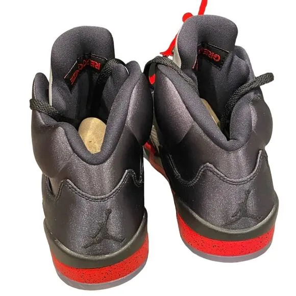 Air Jordan 5 Retro Black &amp; University Red Sneakers, Men's Size 8 (41)