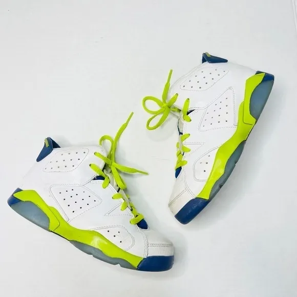 Air Jordan 6 Retro Fierce Green White Kid’s Mid-Top Basketball Athletic Sneakers