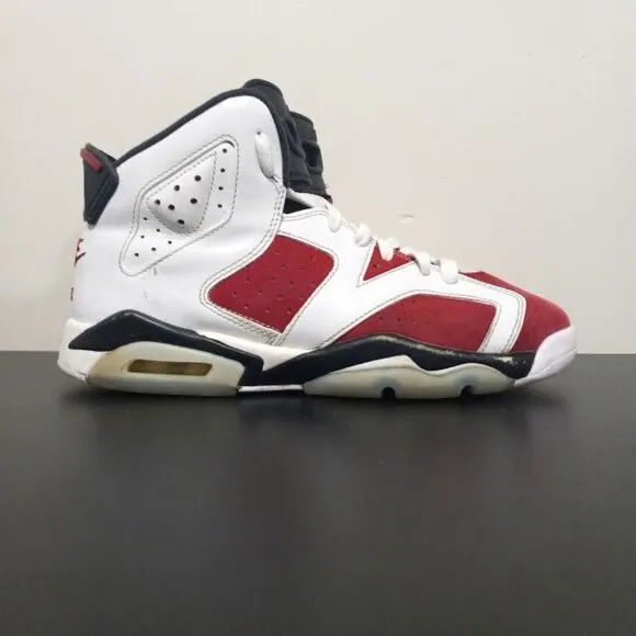 Air Jordan 6 Retro GS 'Carmine' 2021 Mid Top Lace Up Sneakers Red/White Kids 7Y