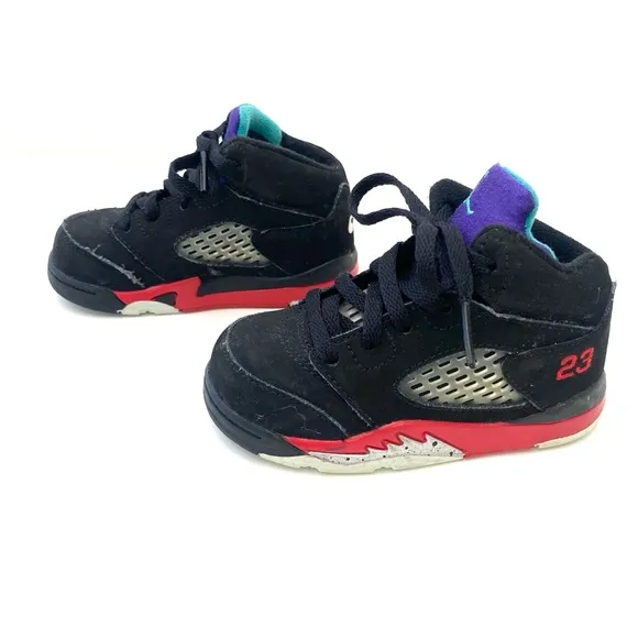 Air Jordan Fire Red/Metallic/Grape 5 Retro TD Top 3 Sneakers