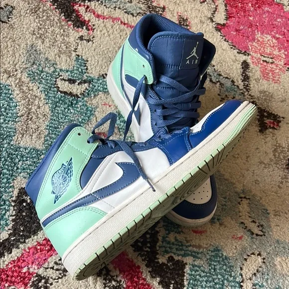 Air Jordan Mid Sneakers in Blue and Green