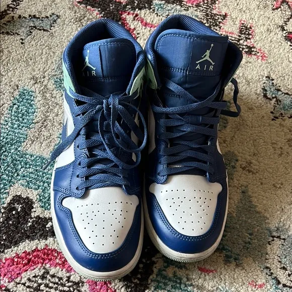 Air Jordan Mid Sneakers in Blue and Green