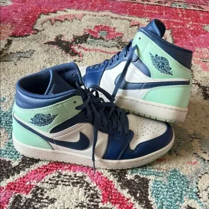 Air Jordan Mid Sneakers in Blue and Green