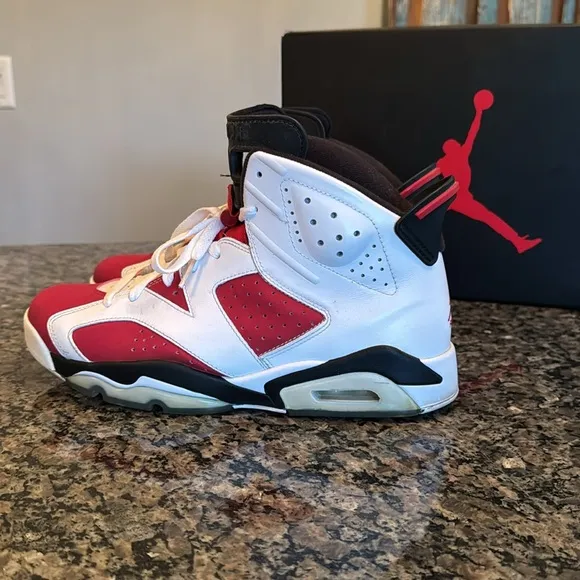 Air Jordan retro 6 Carmine Red and White Sneakers EUC 10.5