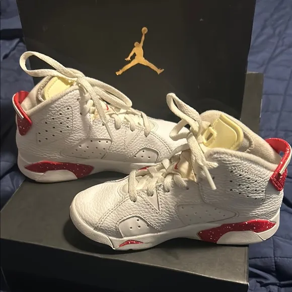 Air Jordan Retro 6 (PS) White and Red Sneakers