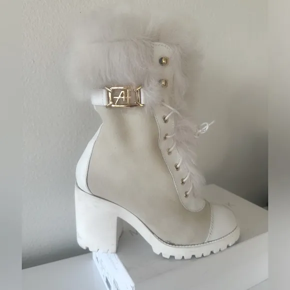 Alberta Ferretti  shearling booties boots white 38 Us 8 $1,800