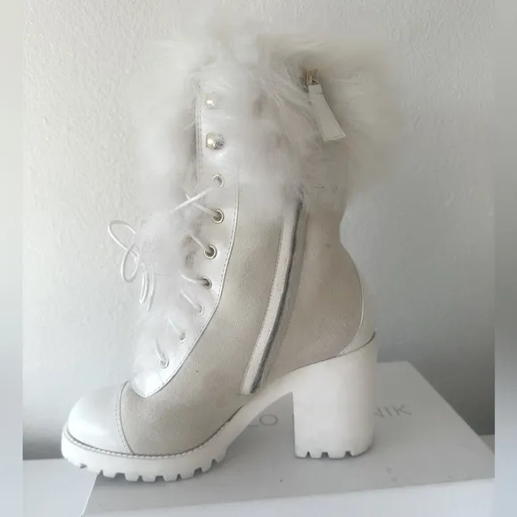 Alberta Ferretti  shearling booties boots white 38 Us 8 $1,800