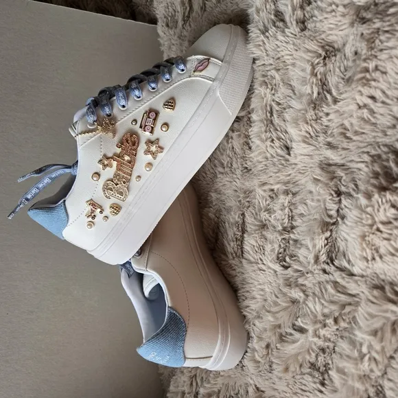 Aldo Barbie  Women's White and Blue Sneakers