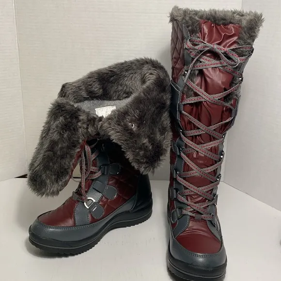 Aldo Tall Lace Up Winter Waterproof Snow Boots Faux Fur Lining Women size 7