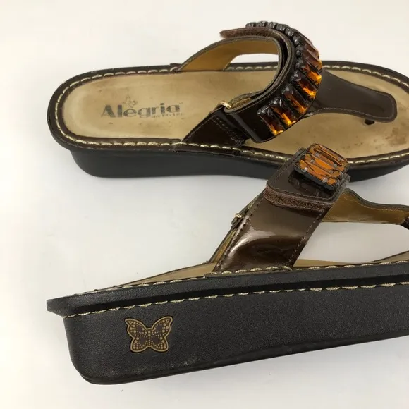 Alegria Carina Bronze Embellished Thong Sandals