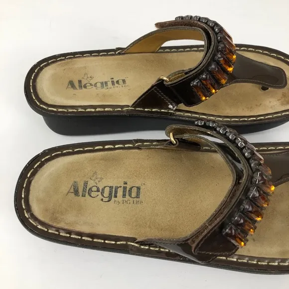 Alegria Carina Bronze Embellished Thong Sandals