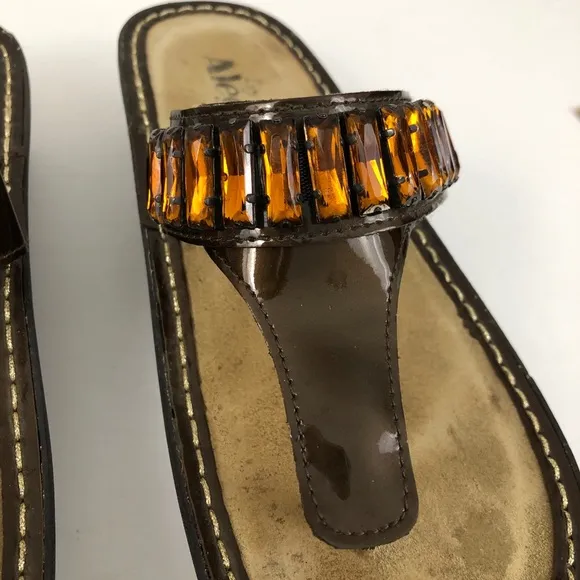 Alegria Carina Bronze Embellished Thong Sandals