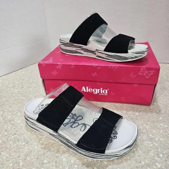 Alegria Suede Adjustable Slide Wedge Sandals Mixie Gray Harbor EU Size 38