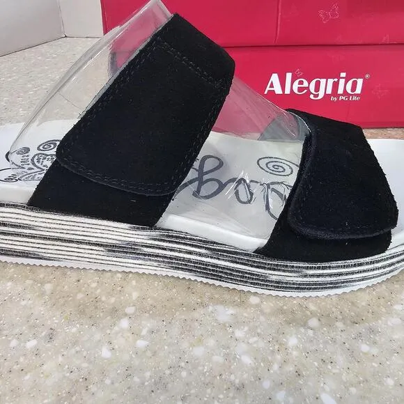 Alegria Suede Adjustable Slide Wedge Sandals Mixie Gray Harbor EU Size 38