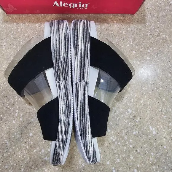 Alegria Suede Adjustable Slide Wedge Sandals Mixie Gray Harbor EU Size 38