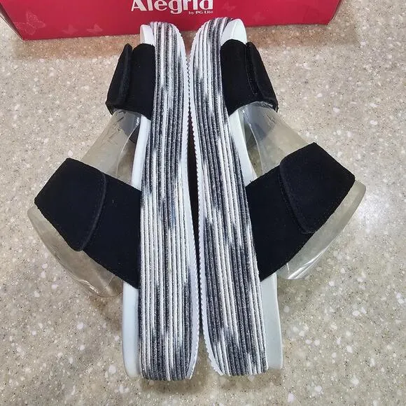 Alegria Suede Adjustable Slide Wedge Sandals Mixie Gray Harbor EU Size 38