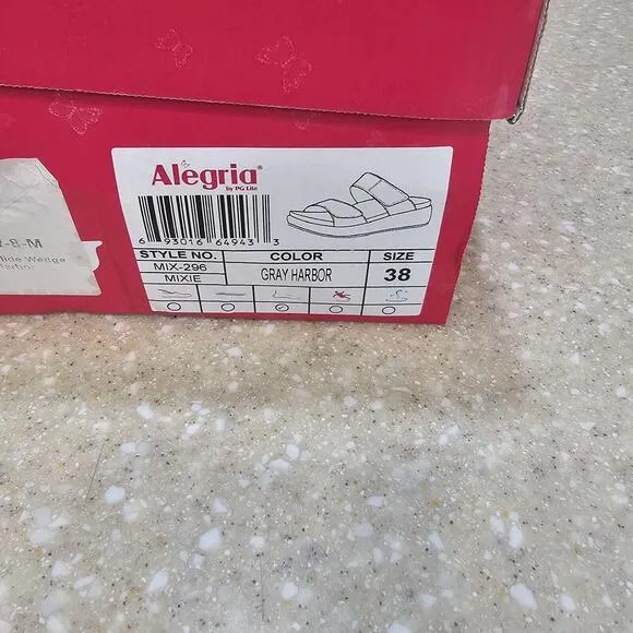 Alegria Suede Adjustable Slide Wedge Sandals Mixie Gray Harbor EU Size 38