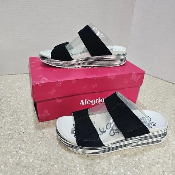 Alegria Suede Adjustable Slide Wedge Sandals Mixie Gray Harbor EU Size 38