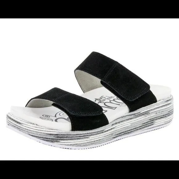 Alegria Suede Adjustable Slide Wedge Sandals Mixie Gray Harbor EU Size 38
