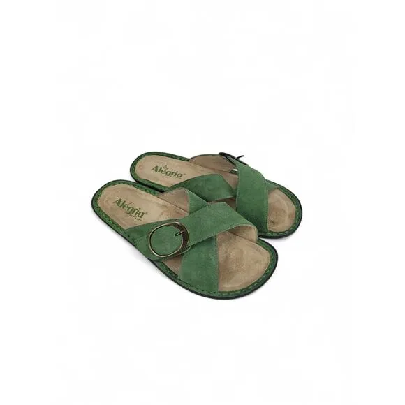 Alegria Vanya Green Suede Comfort Slides Size 9.5-10 | Arch Support Sandals