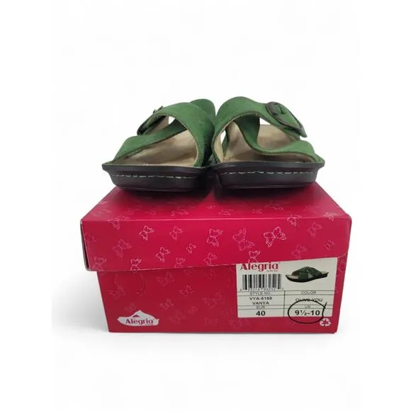 Alegria Vanya Green Suede Comfort Slides Size 9.5-10 | Arch Support Sandals