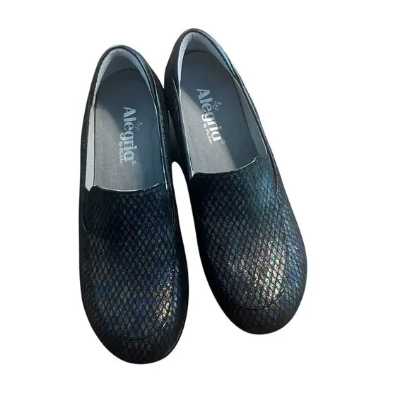 Alegria Womens Black Iridescent Slip-On Loafers  Emma Wedge Clogs Size 39 Size 9