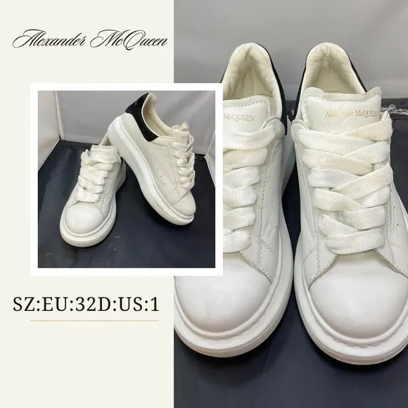 Alexander McQueen Kids SZ:1 Black White Leather Platform Sneakers Blk suede Heel