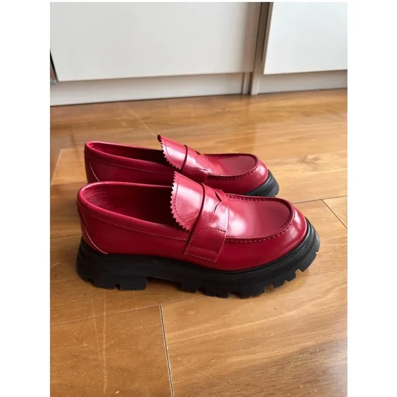 Alexander McQueen Red and Black Chunky Penny Loafers