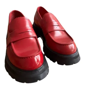 Alexander McQueen Red and Black Chunky Penny Loafers