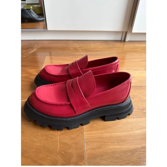 Alexander McQueen Red and Black Chunky Penny Loafers