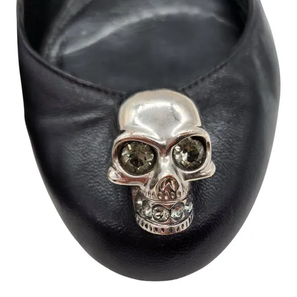 Alexander McQueen Silver Skull City Ballet Flat 37.5 7.5 Nappa Leather Ballerina