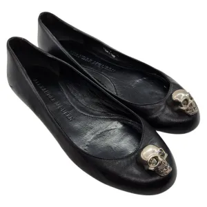 Alexander McQueen Silver Skull City Ballet Flat 37.5 7.5 Nappa Leather Ballerina