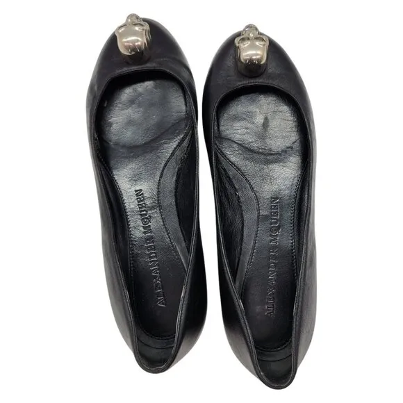Alexander McQueen Silver Skull City Ballet Flat 37.5 7.5 Nappa Leather Ballerina