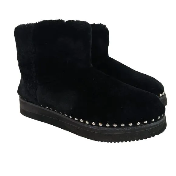 Alexander Wang SZ 8 Yumi Black Shearling Boots Silver Studs