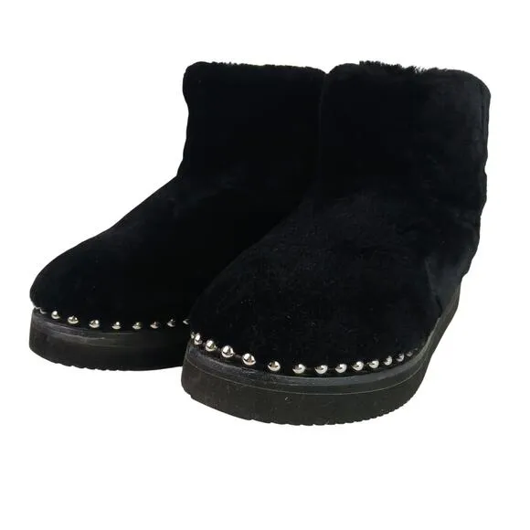 Alexander Wang SZ 8 Yumi Black Shearling Boots Silver Studs