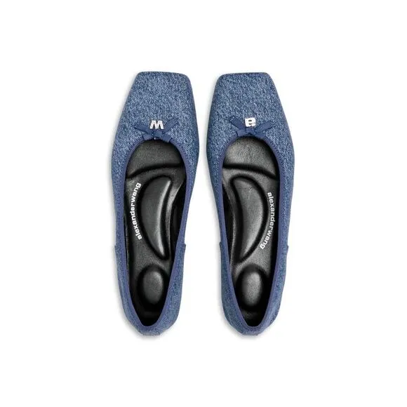 ALEXANDER WANG Womens Blue Denim With Charm Billie Square Toe Flats Shoes 40
