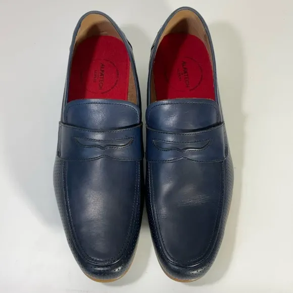 Alfani Mens Alfatech Blaine Leather Slip-On Oxfords Navy Penny Loafers Size 12M