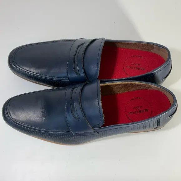 Alfani Mens Alfatech Blaine Leather Slip-On Oxfords Navy Penny Loafers Size 12M