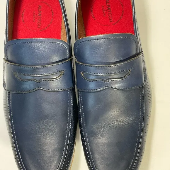 Alfani Mens Alfatech Blaine Leather Slip-On Oxfords Navy Penny Loafers Size 12M