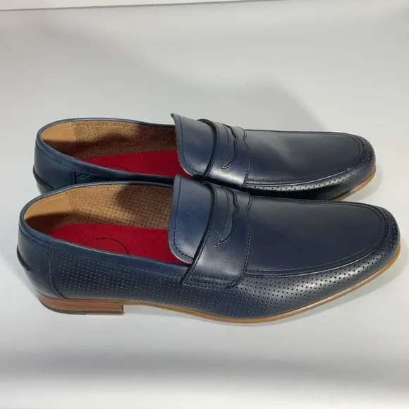 Alfani Mens Alfatech Blaine Leather Slip-On Oxfords Navy Penny Loafers Size 12M