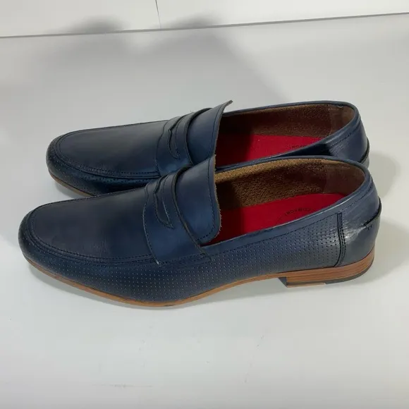 Alfani Mens Alfatech Blaine Leather Slip-On Oxfords Navy Penny Loafers Size 12M