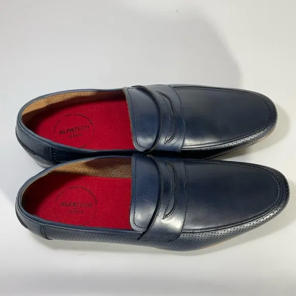 Alfani Mens Alfatech Blaine Leather Slip-On Oxfords Navy Penny Loafers Size 12M