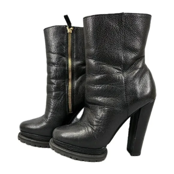 ALICE   OLIVIA Black Shearling Platform Leather Leather Boots Bootie 5.5