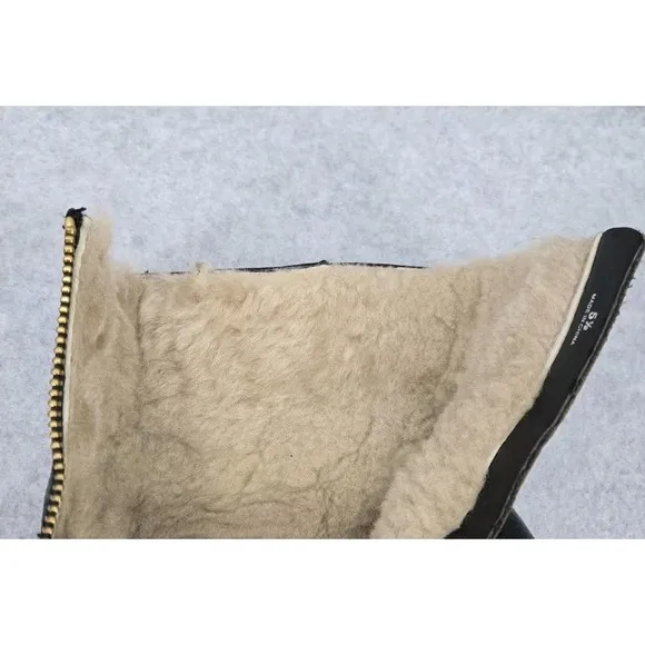 ALICE   OLIVIA Black Shearling Platform Leather Leather Boots Bootie 5.5