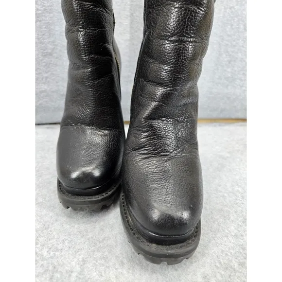 ALICE   OLIVIA Black Shearling Platform Leather Leather Boots Bootie 5.5